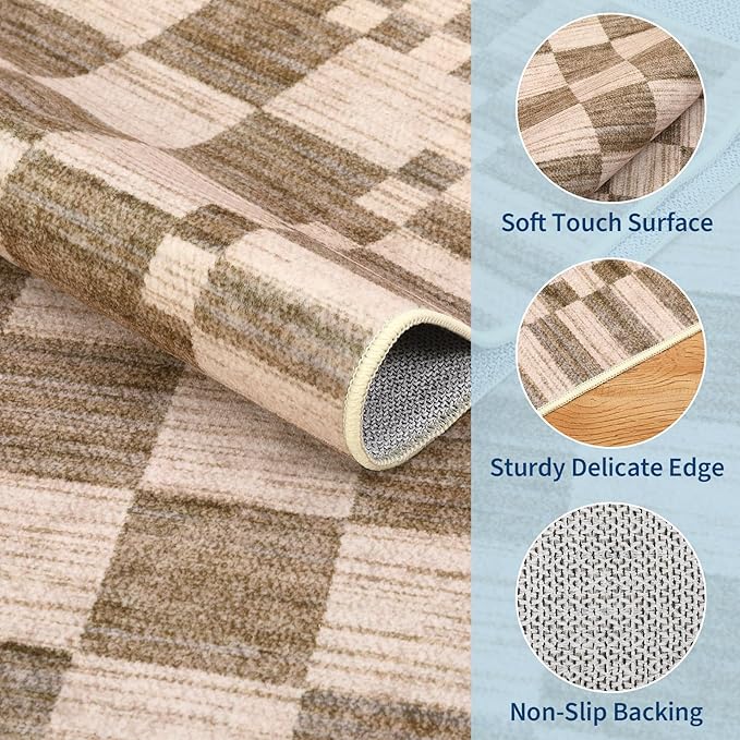 GarveeHome Brown Checkered Rug 2x3 Washable Rug Non-Slip - Image 5