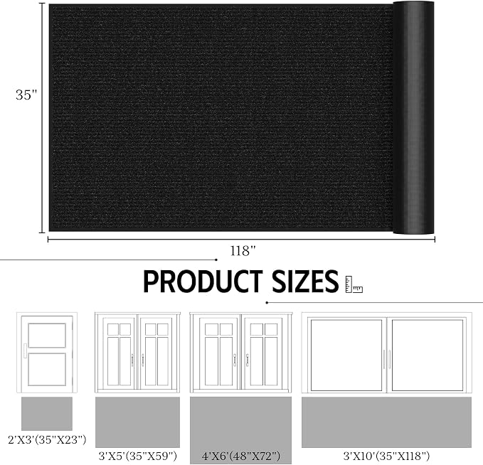 Front Door Mat 3' x 10', Heavy Duty Large Commercial Floor Mats, Non-Slip Low - Image 2