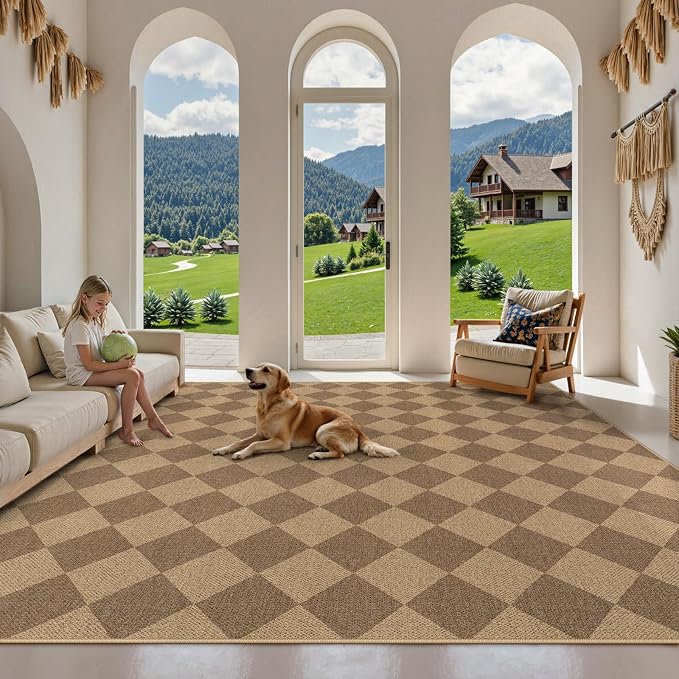 Lahome Colette Checkered Easy Jute Rug, 9x12 Washable Dining Room Rug Indoor - Image 7