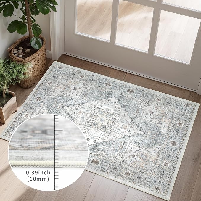 Washable 3×5 Area Rug for Living Room, Vintage Floral Rug Soft Non Slip Stain - Image 2