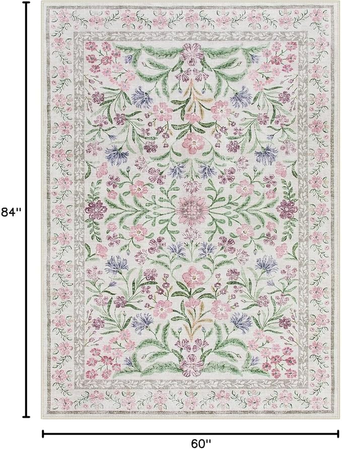 Wonnitar Floral Purple Rug for Bedroom, Washable 5x7 Area Rugs for Dorm - Image 2