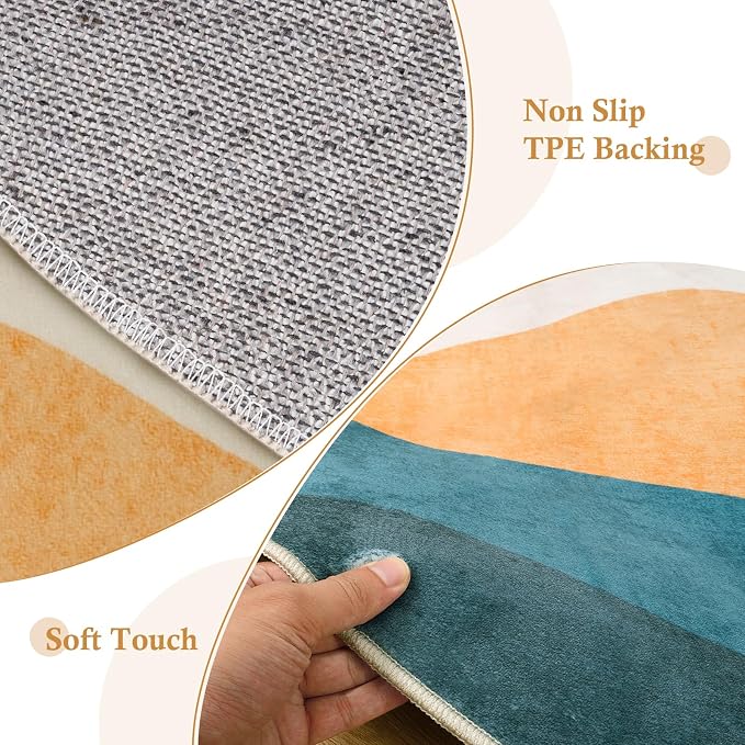 6 ft Abstract Round Rugs for Bedroom, Washable Non-Slip Circle Rug, Soft - Image 3