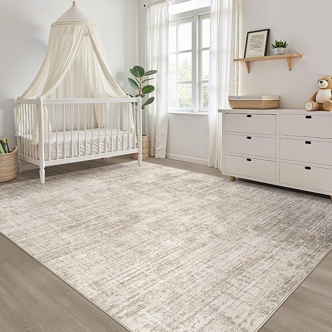 8x10 Area Rugs Living Room: Washable Large Neutral Brown Rug Abstract Soft - Image 8