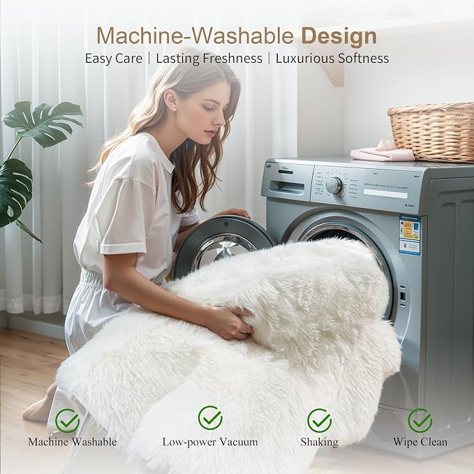 KICHOWUA Thick Area Rug 5x8 Cream White Fluffy Shag - Image 5