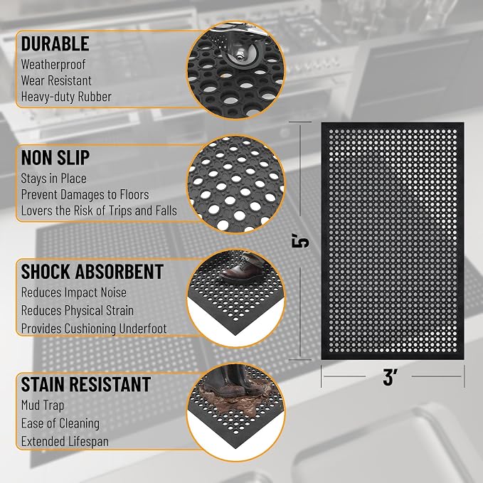 Ottomanson Heavy Duty Rubber Floor Mat – Non-Slip, Waterproof, Restaurants - Image 3