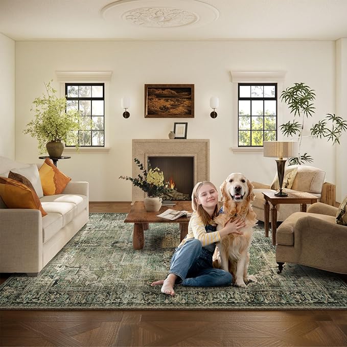 9x12 Area Rugs for Living Room: Washable Bedroom Rug Boho Vintage Rugs Stain - Image 6
