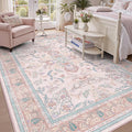 DCX 8x10 Pink Vintage Floral Rug, Machine Washable Non Slip Low Pile Carpet by DCXWashableRug