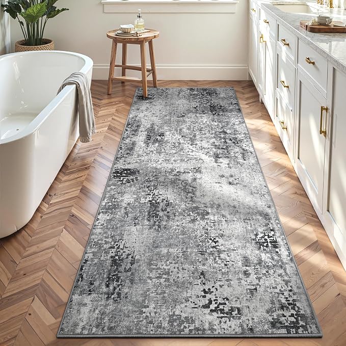 2x8 Grey Rug Runners for Hallways Kitchen Runner Rug Non Slip Washable Black - Image 4