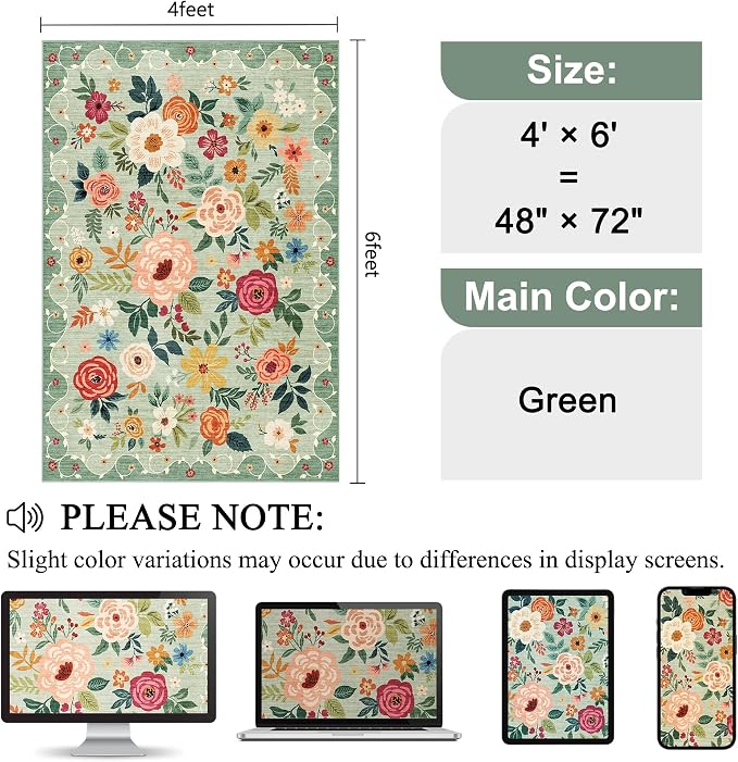 DUKINO 4x6 Area Rug, Floral Rugs - Image 2