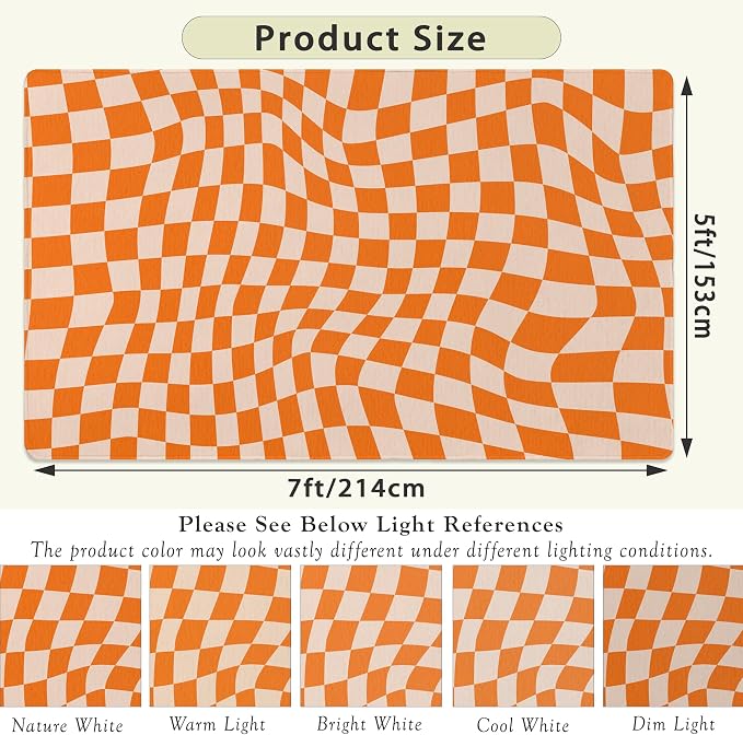 Orange Checkered Area Rug, Autumn Washable Area Rug 5x7 Large Rugs - Image 2