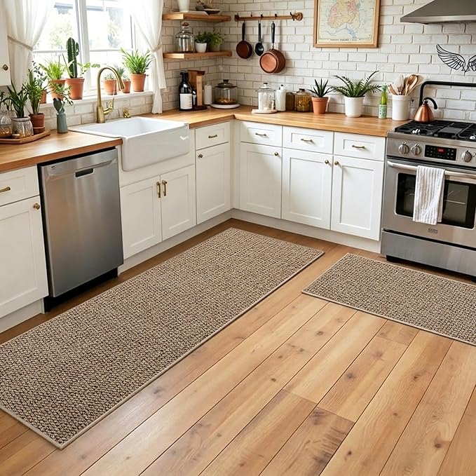 Faux Jute Hallway Runner Rug 2'x10', Washable & Non-Slip, Taupe | 0.27" Low - Image 5