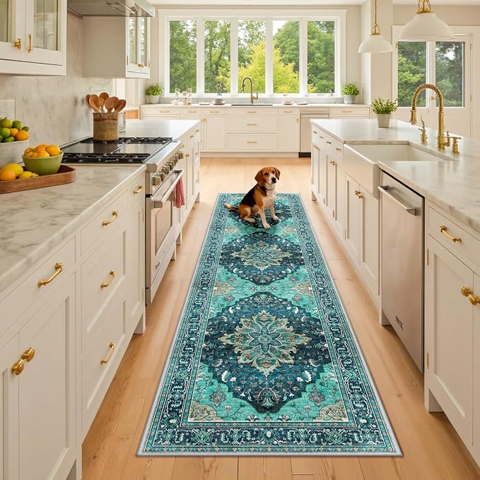 RELEANY Area Rugs Runner 2'6"x8' Washable Non-Slip, Floral Vintage Distress by RELEANY