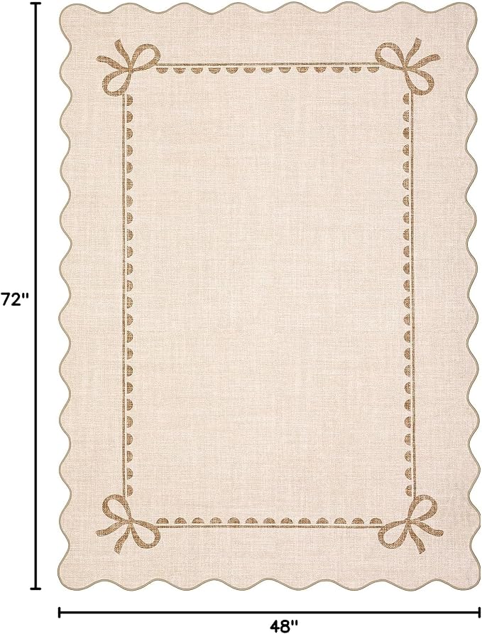 GarveeHome Scalloped Bow Rug for Living Room, Solid Beige Rug for Dorm - Image 2