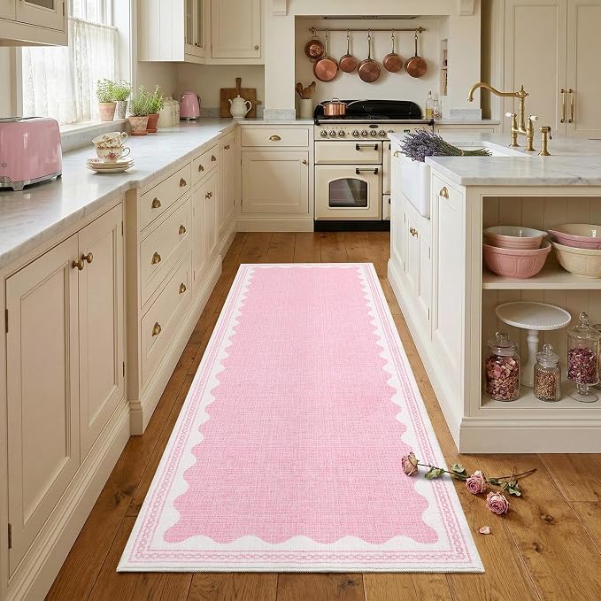 GarveeHome 2x6 Runner Rug for Hallway Washable Kitchen Rugs Non Slip Solid Pink by GarveeHome