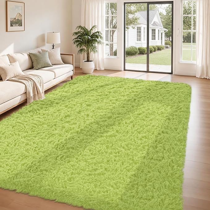 8x10 Area Rug for Living Room:Ultra Soft Fluffy Shag Light Green Rugs, Large - Image 3