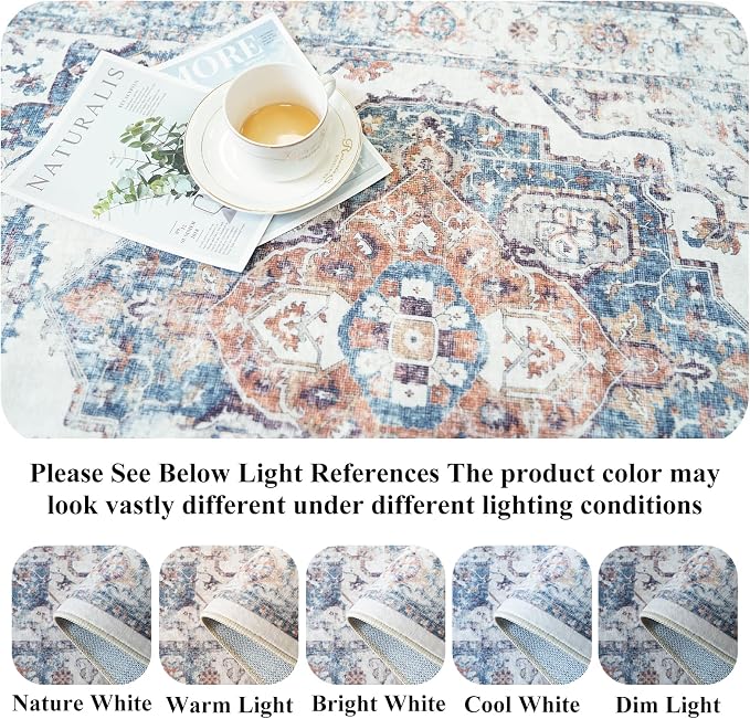 Washable 4x8 Hallway Area Rug: Vintage 8ft Water Resistant Soft Runner Rug - Image 6