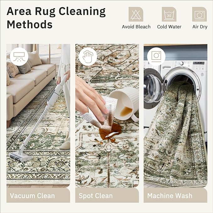 Soalmost 9x12 Area Rugs for Living Room, Non Slip Machine Washable Vintage Rugs - Image 5