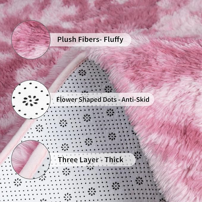 FlyDOIT Large Area Rugs for Living Room, 4x6 Feet Tie-Dyed Blush Shaggy Rug - Image 6