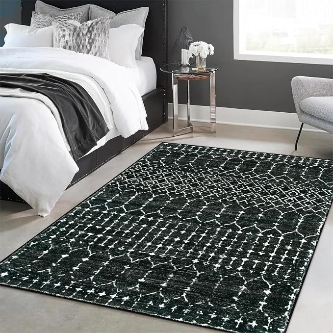 Lahome Moroccan Black Rug for Living Room Washable Area Rug 5x7 Non-Slip - Image 6