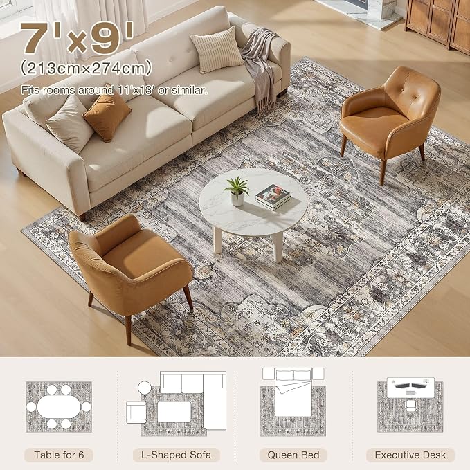 Washable 7x9 Area Rug for Living Room - Image 9