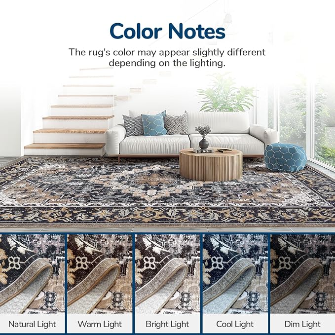 Lessymo 2 x 4 Entryway Rug, Machine Washable Area Rugs Boho Faux Wool Low Pile - Image 9