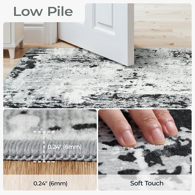 8x10 Area Rugs for Living Room, Abstract Neutral Washable Bedroom Rug, Modern - Image 2