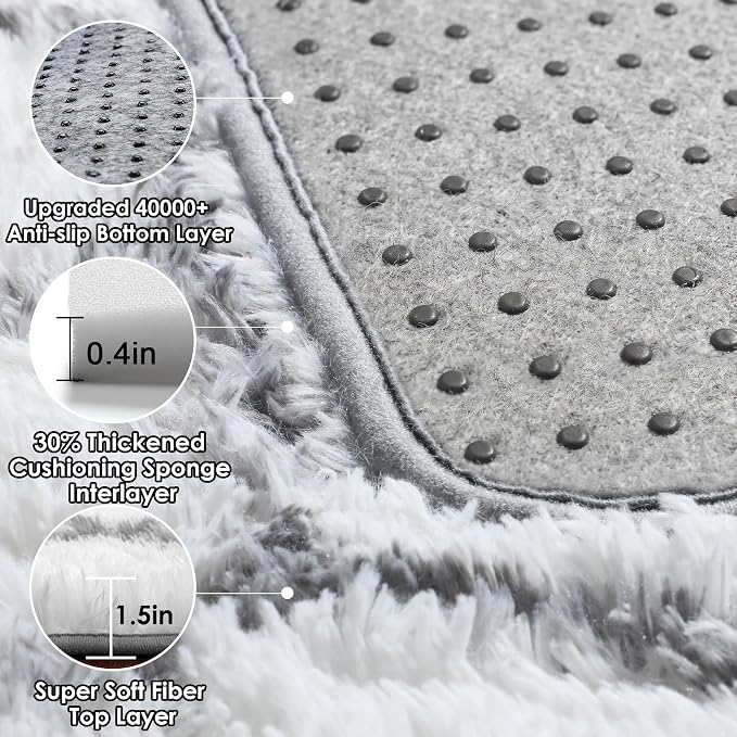 ONASAR Area Rugs for Bedroom Living Room, Fluffy 4x6 White and Grey Throw Rug - Image 4