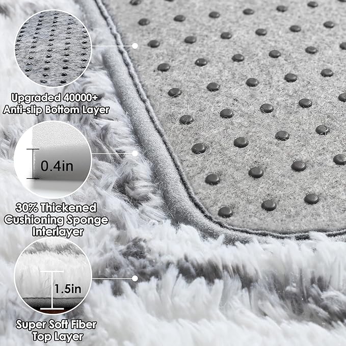 ONASAR Area Rugs for Living Room, 7x10 Fluffy White and Grey Rug for Bedroom - Image 5