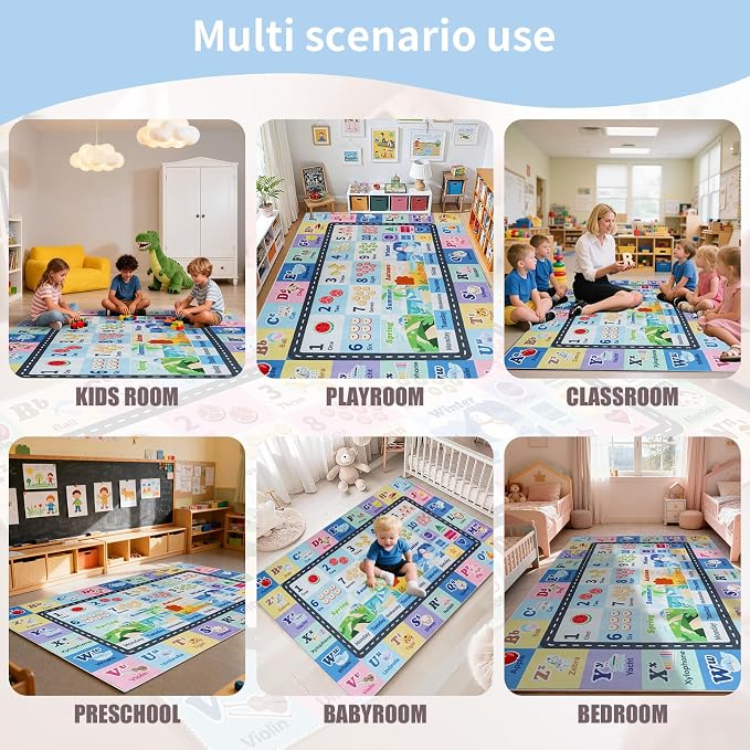 Kids ABC Rug for Playroom, Classroom Alphabet Area Carpet Playmat, Washable - Image 5