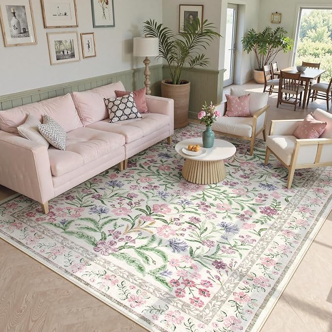 Wonnitar Purple Floral 8x10 Area Rugs, Washable Rug - Image 3