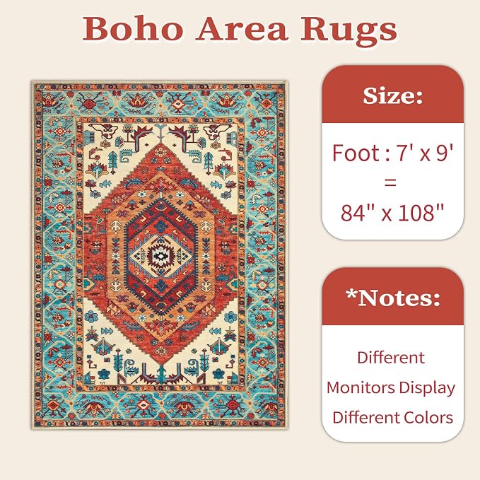 SERISSA 7x9 Area Rugs for Living Room, Large Washable Non-Slip Boho Rug - Image 6