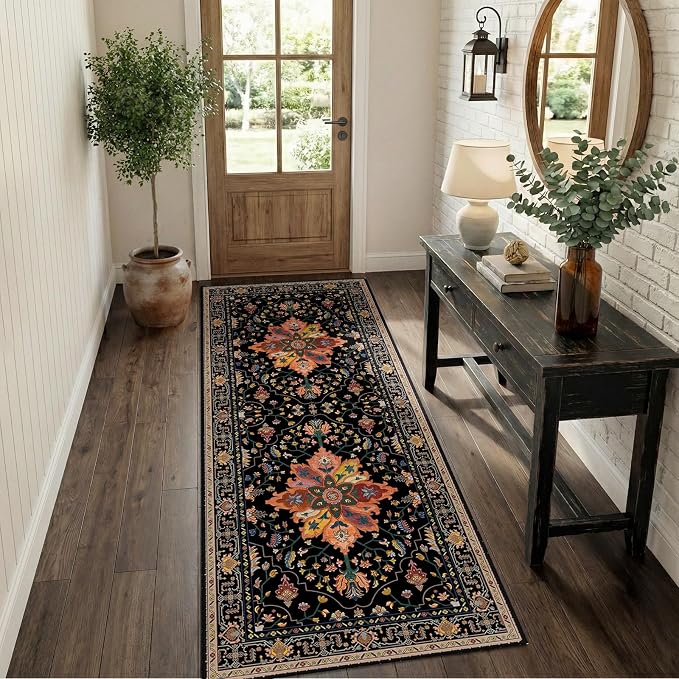 RELEANY Area Rugs Runner 2'x6' Washable Non-Slip, Floral Vintage Distress - Image 2
