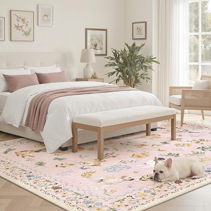 Soalmost Dog 5x7 Area Rugs for Living Room, Machine Washable Animal Floral - Image 3