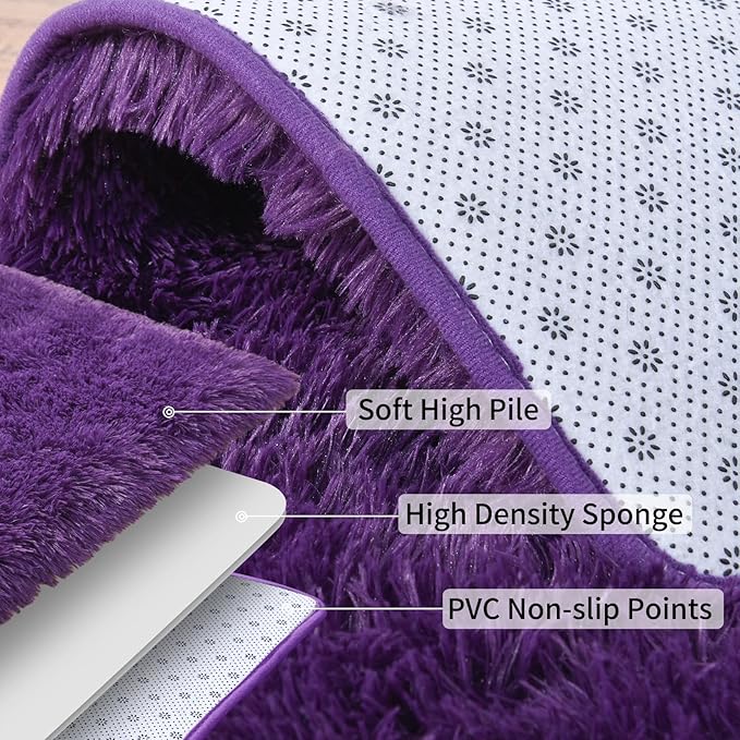 Soft Runner Rugs for Bedroom Hallways, 2x4 Purple Fluffy Shag Throw Area Rug - Image 6