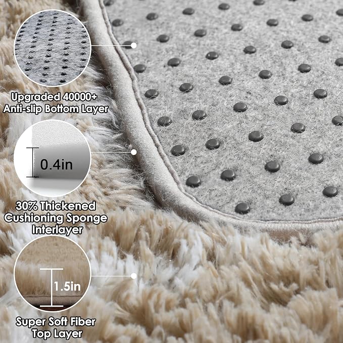 ONASAR 8x10 Area Rugs for Living Room, Fluffy Beige and White Bedroom Rug - Image 3
