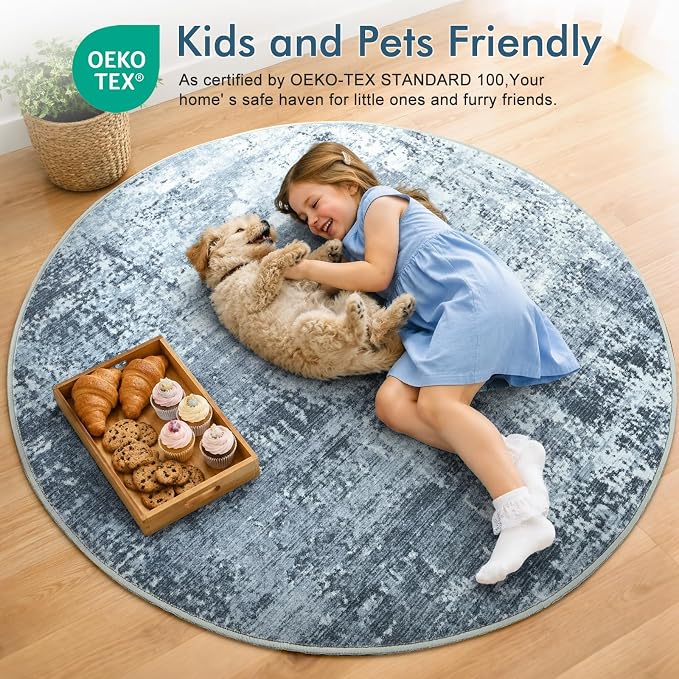 6Ft Round Area Rugs for Living Room, Soft Non-Slip Washable Rugs Modern - Image 5