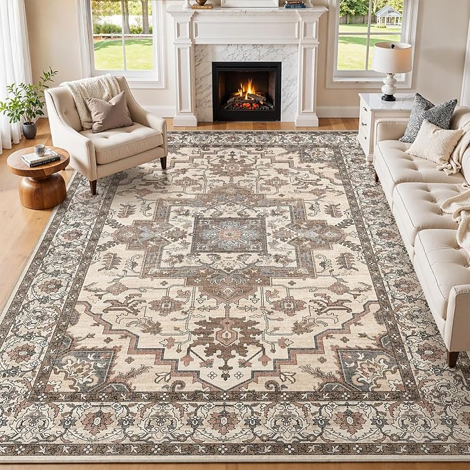7x9 Area Rugs Living Room: Washable Vintage Rug Large Non-Slip Stain Resistant by JessibouAreaRug