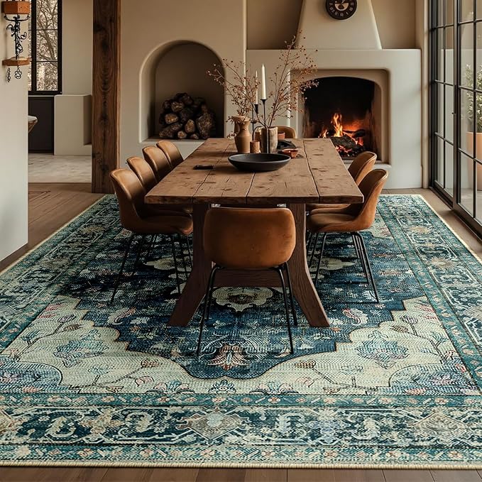 RELEANY Area Rugs Large 10'x12' Washable Non-Slip, Floral Vintage Distress - Image 3