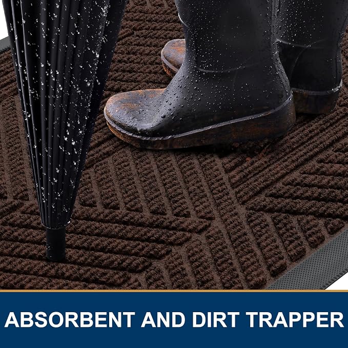 Smiry Front Door Mat Outside Entrance, Heavy Duty Sturdy Natural Rubber Doormat - Image 3