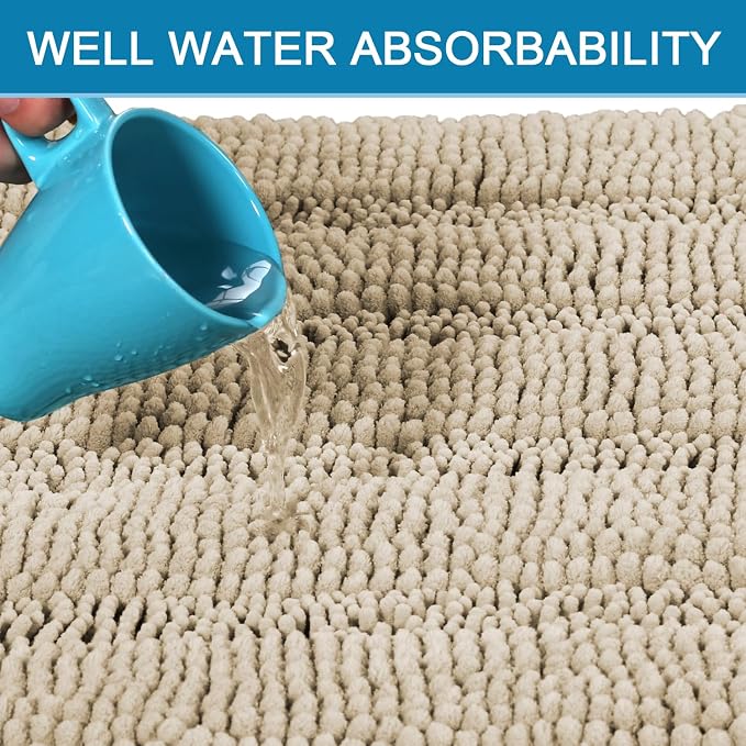 H.VERSAILTEX Bath Mats for Bathroom Non Slip Thick Chenille Striped Bath Rug - Image 5