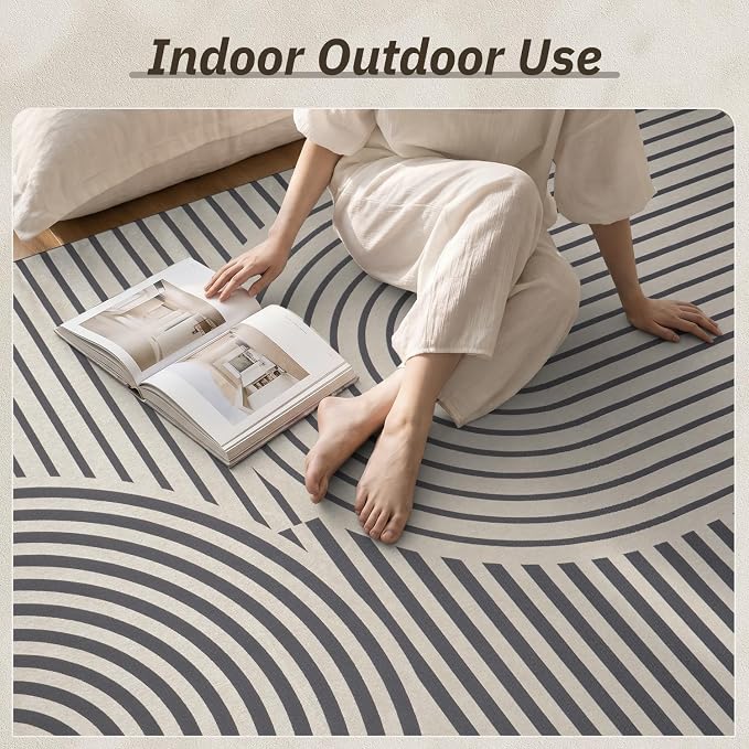 AMOAMI Outdoor Rug Patio Rug 5x8 ft Quick Dry Flatweave Textured Machine - Image 6