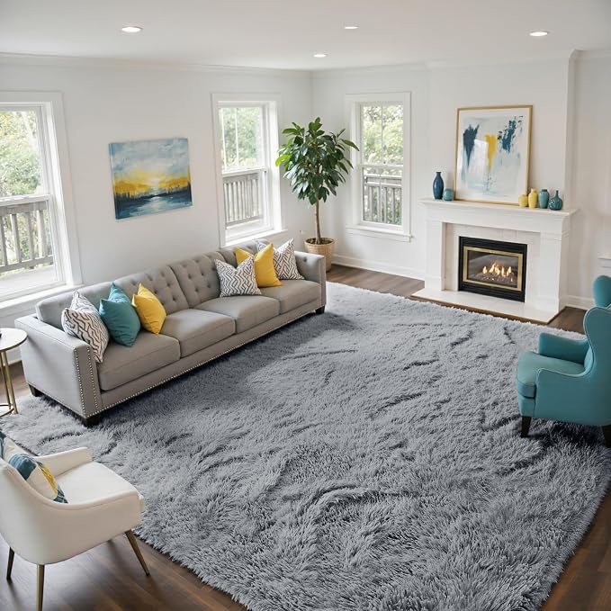 yongyangjuxin Fluffy Rug Shag Area Rug, Light Grey 9x12 Area Rugs by Yongyangjuxi