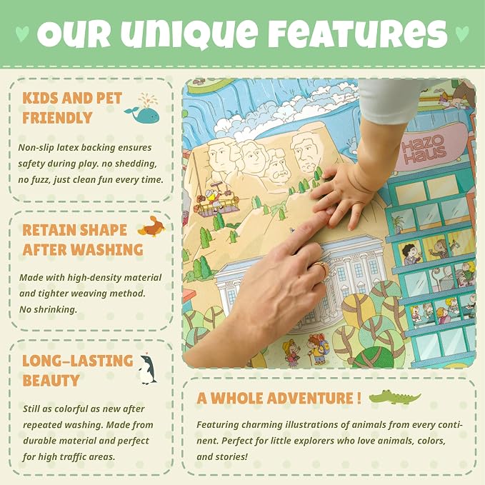 Patriotic Large 8x10 Kids Playroom Rug – North America Geography Carpet - Image 7