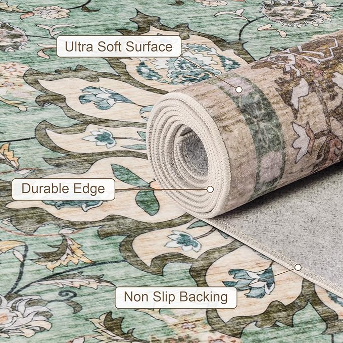 Area Rugs 9x12 Living Room Rug: Washable Rug Soft Vintage Distressed Floral - Image 7