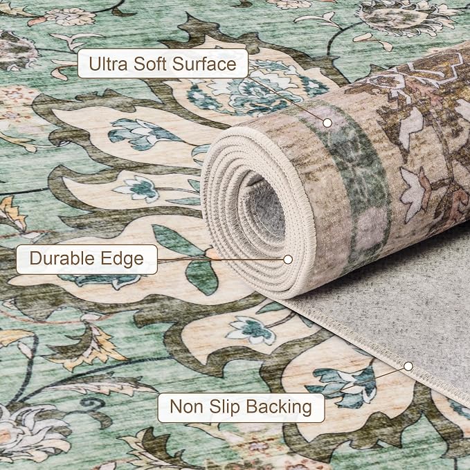 Area Rugs 10x14 Living Room Rug: Washable Rug Soft Vintage Distressed Floral - Image 7