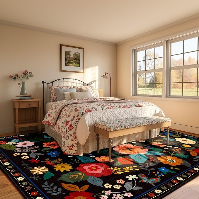 RELEANY Floral 8x10 Area Rugs Washable Print Boho Cute Carpet Non Slip Flower - Image 9