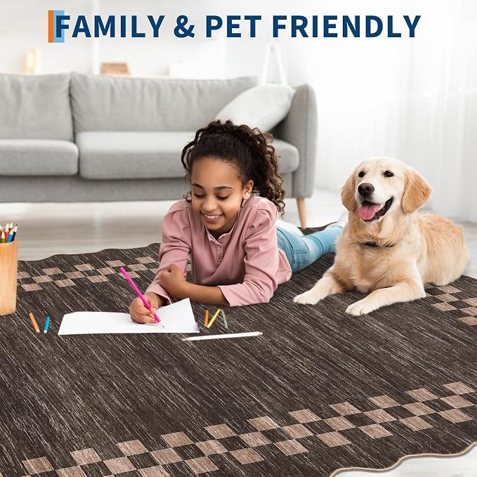 6ft Washable Round Rug for Entryway Modern Checkered Bedroom Circle Rug Non - Image 4