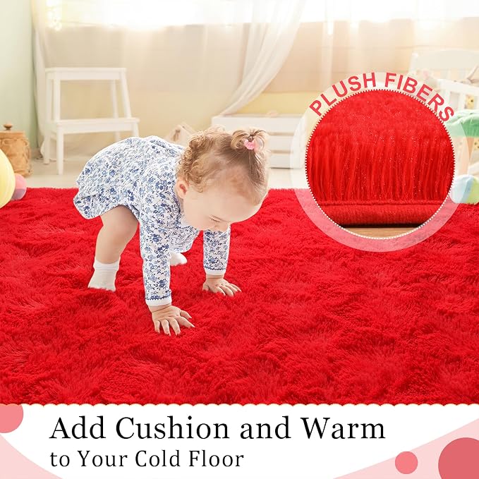 BENRON Fluffy Rugs for Living Room 6x9 Red, Washable Large Area Rugs for - Image 5