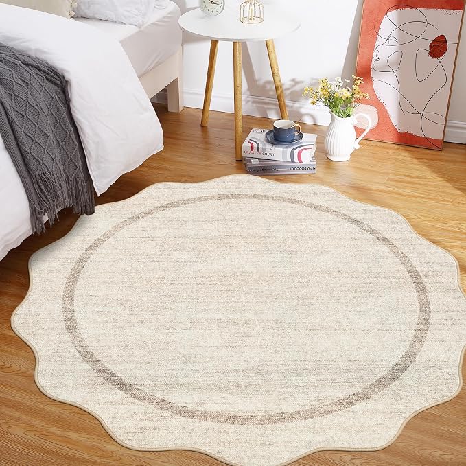 GarveeHome Scalloped Round Washable Rug, Soft Modern Round Rugs 5 ft Circle - Image 3