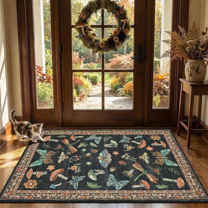 Mushroom 2.5x8 Runner Rug for Hallway Washable Kitchen Rugs Non Slip Low-Pile - Image 4